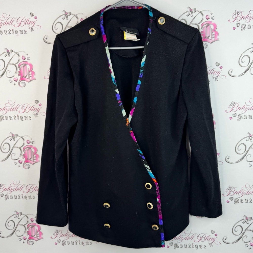 C.j selections blazer coat jacket Elegant Black Blazer with Vibrant Trim